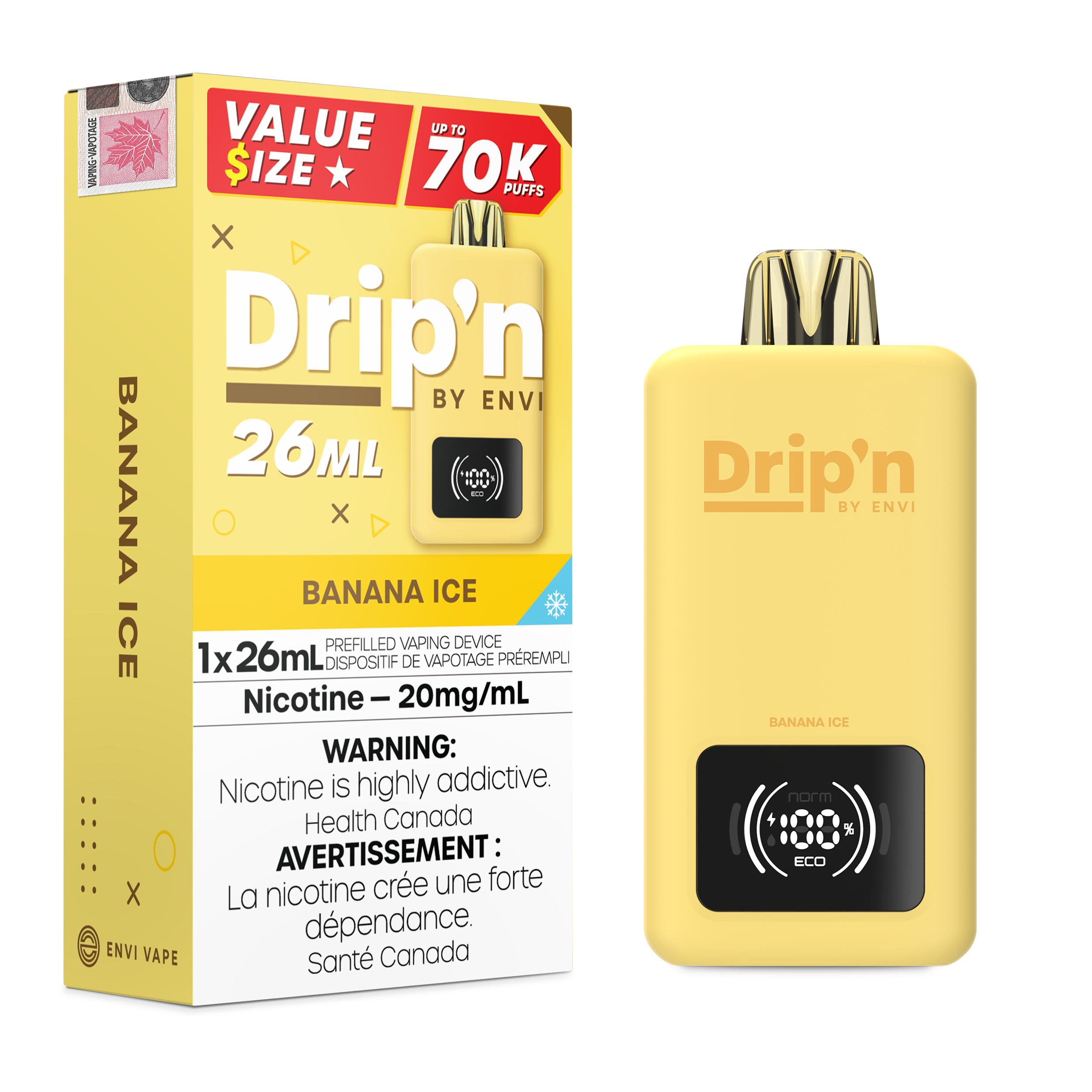 Drip'n by Envi 70K 26ML Disposable - Banana Ice