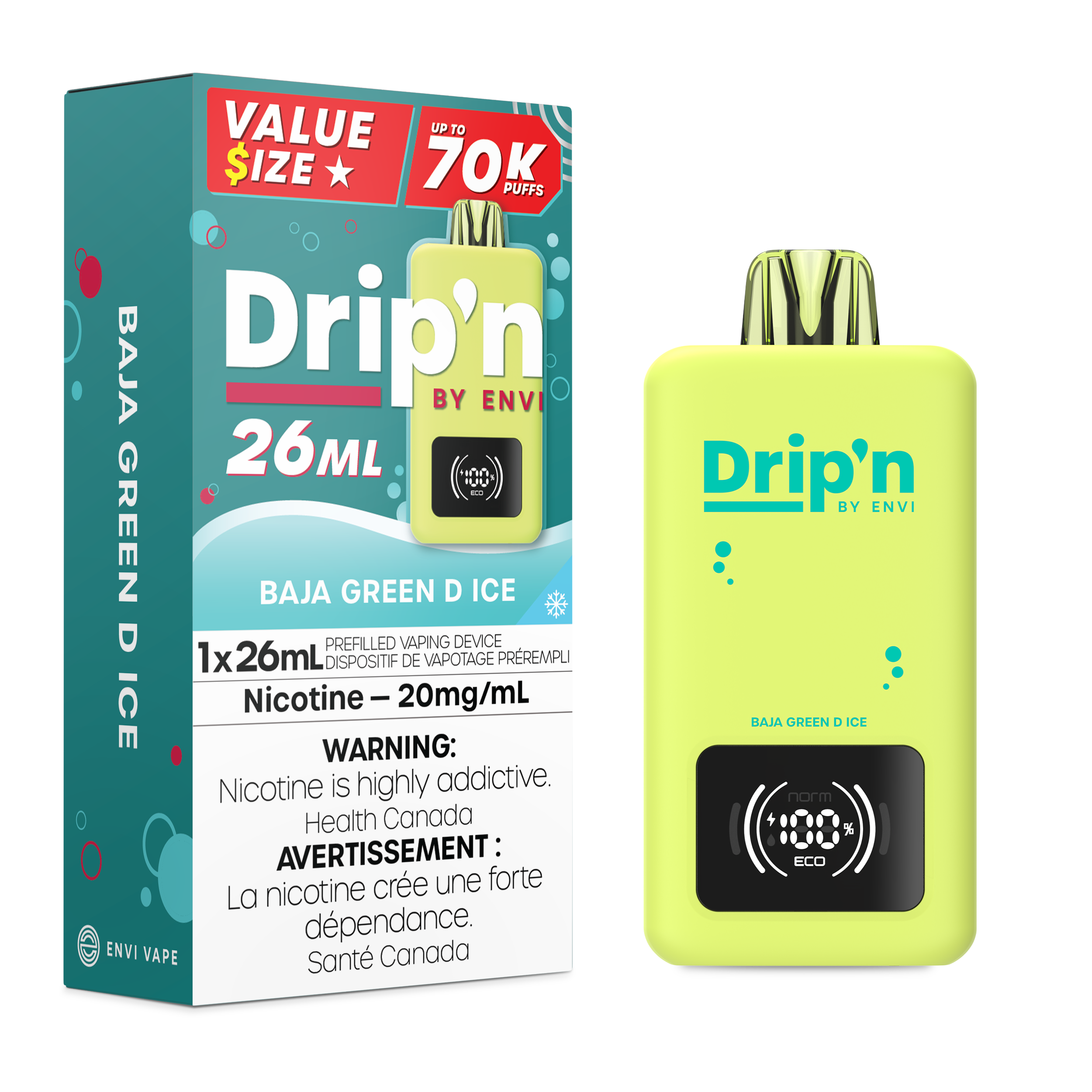 Drip'n by Envi 70K 26ML Disposable Baja Green D Ice