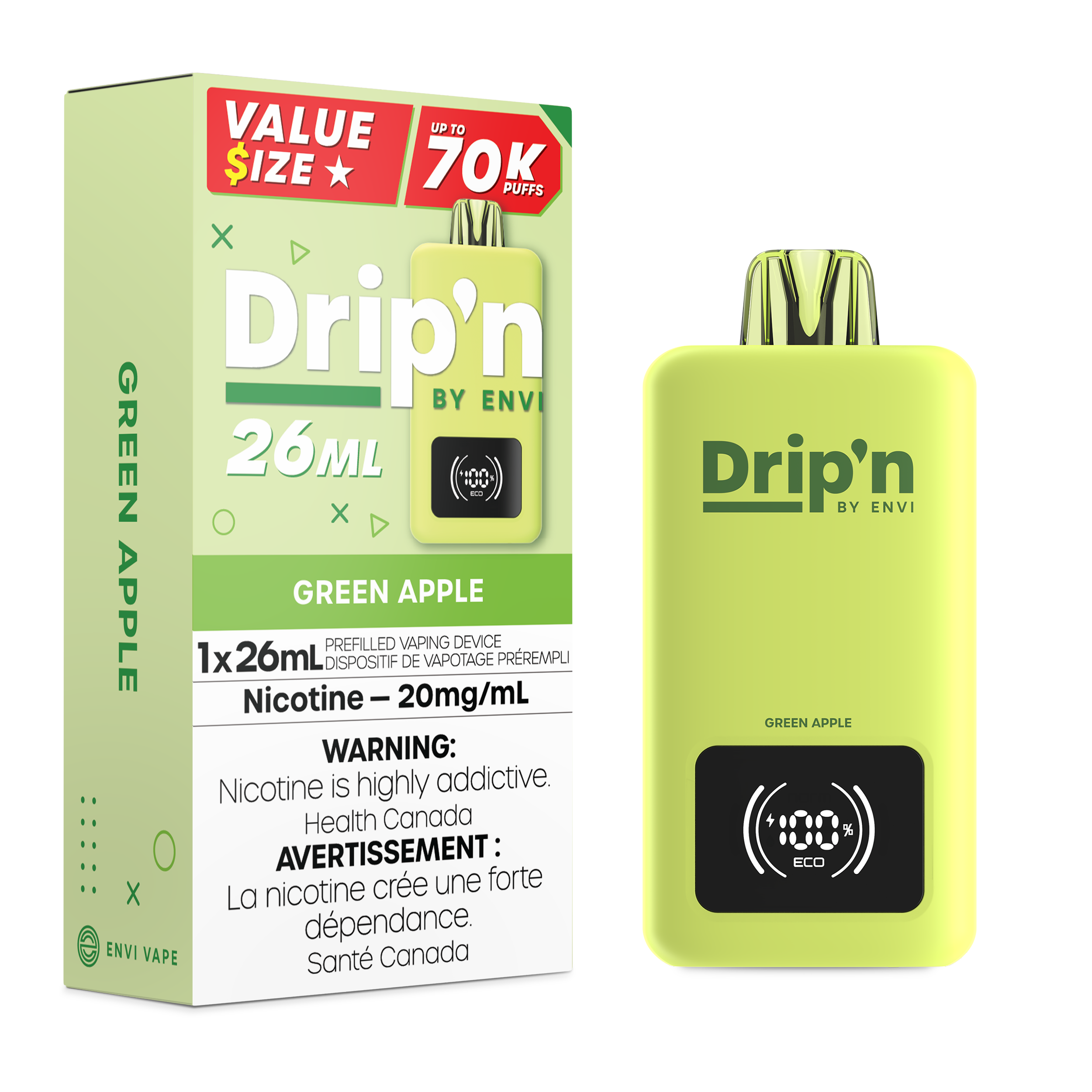 Drip'n by Envi 70K 26ML Disposable Green Apple