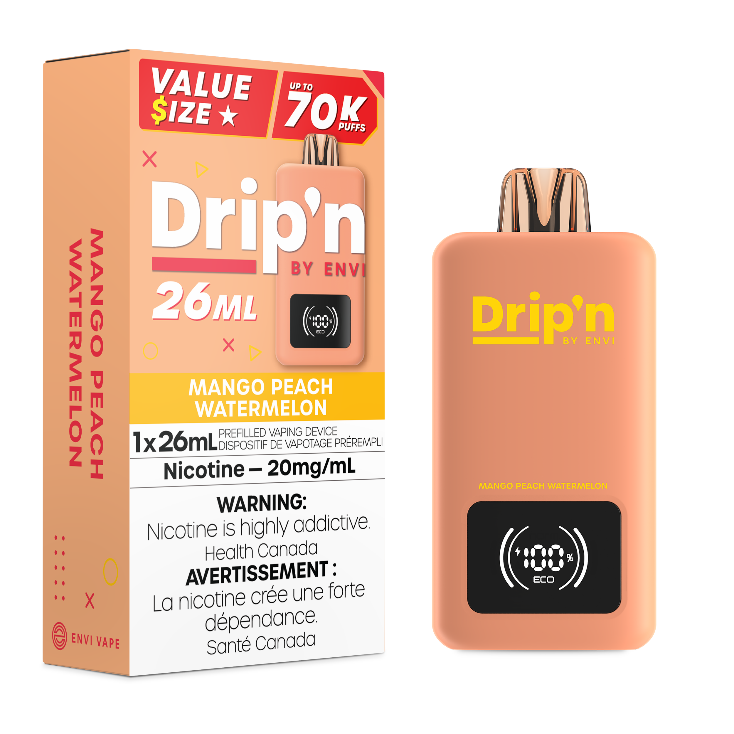 Drip'n by Envi 70K 26ML Disposable Mango Peach Watermelon