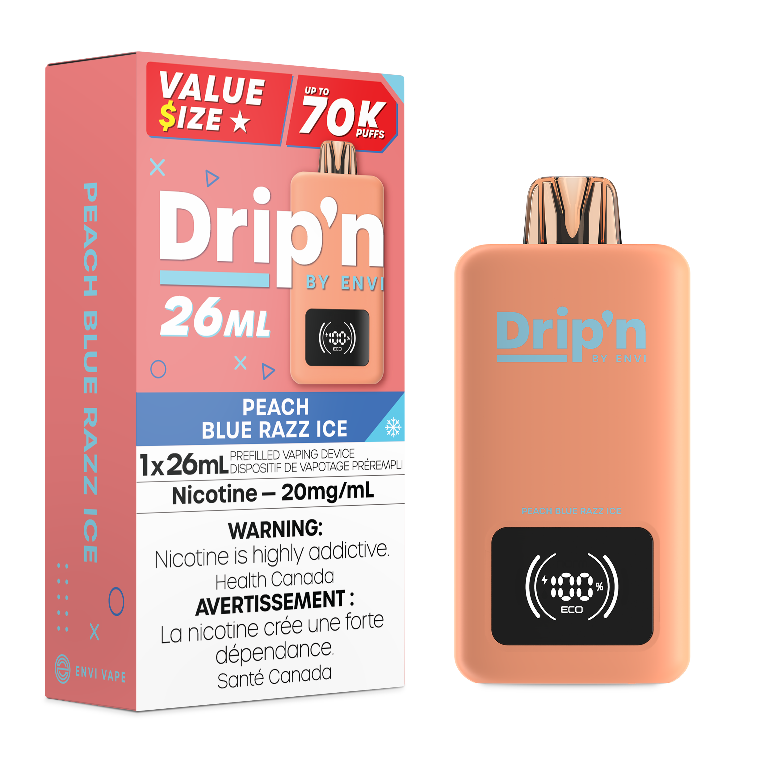 Drip'n by Envi 70K 26ML Disposable Peach Blue Razz Ice