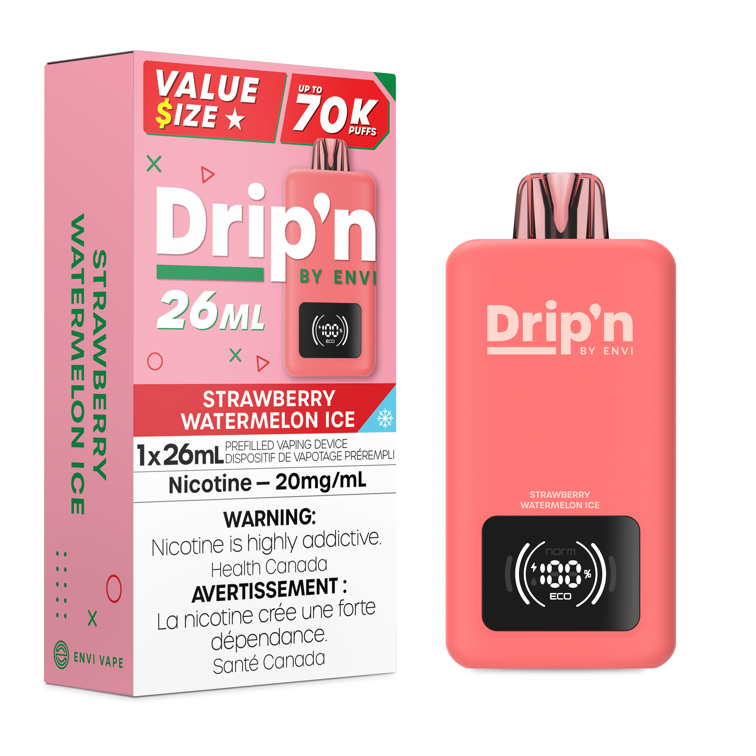 Drip'n by Envi 70K 26ML Disposable Strawberry Watermelon Ice