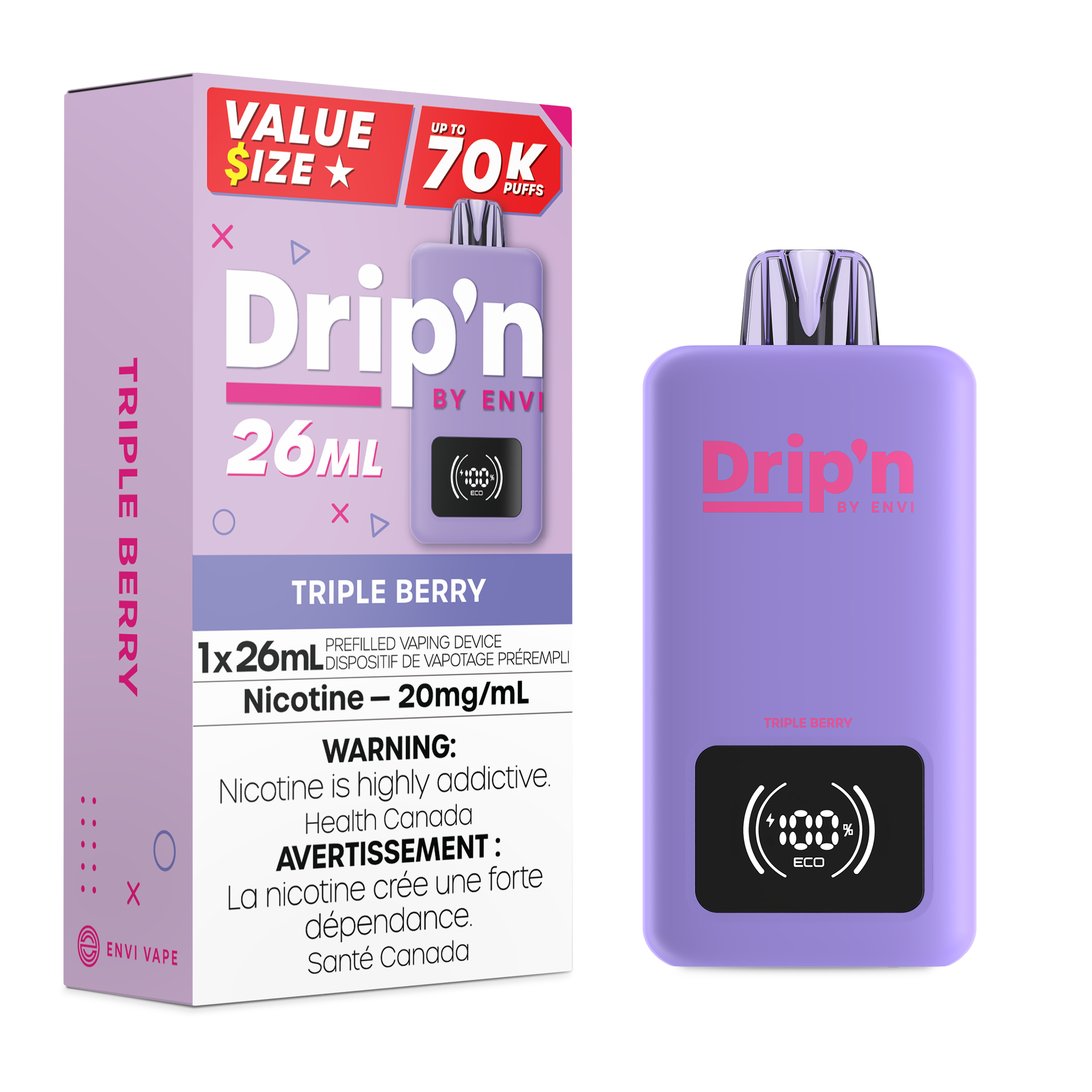 Drip'n by Envi 70K 26ML Disposable Triple Berry