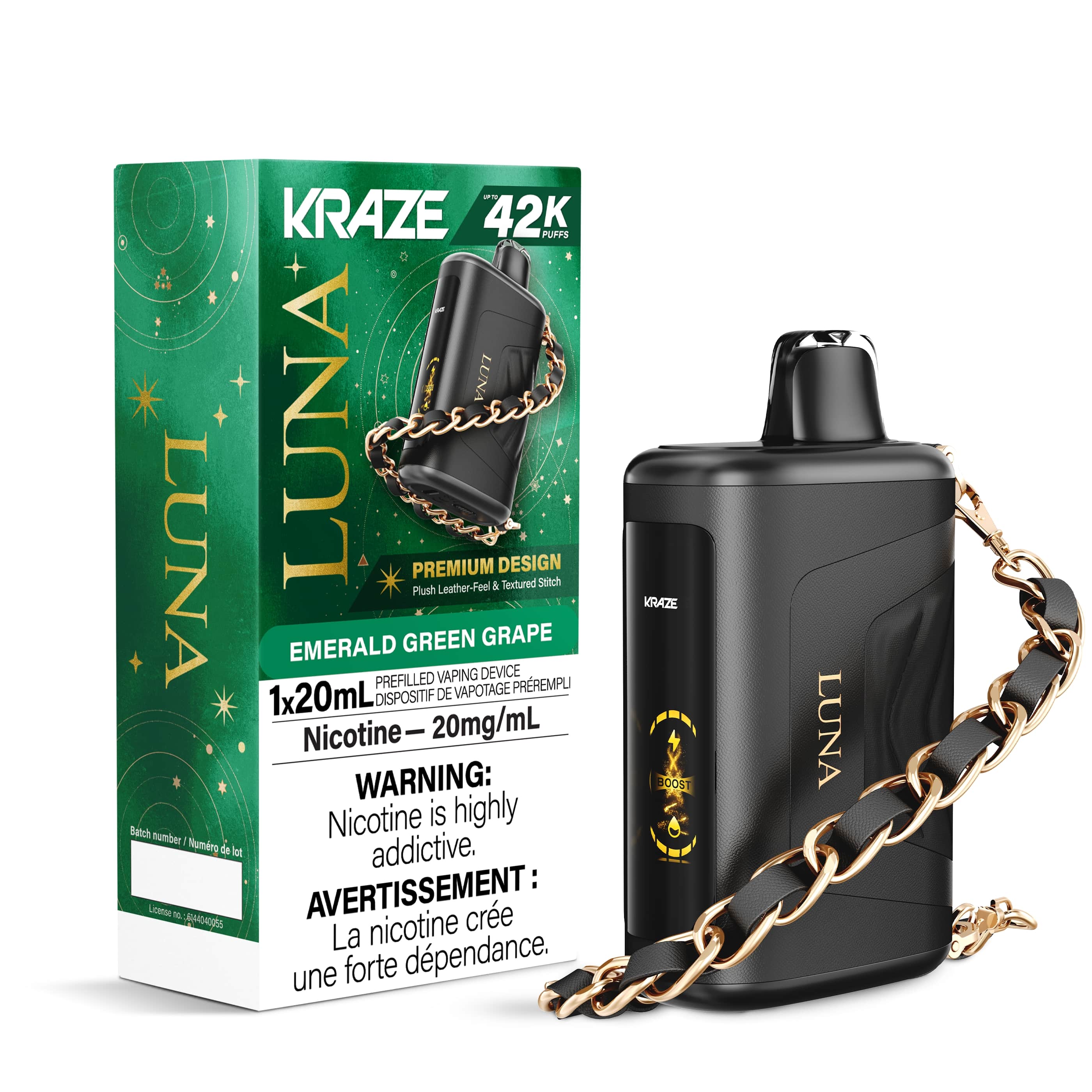 Kraze Luna 42k Disposable Vape Emerald Green Grape