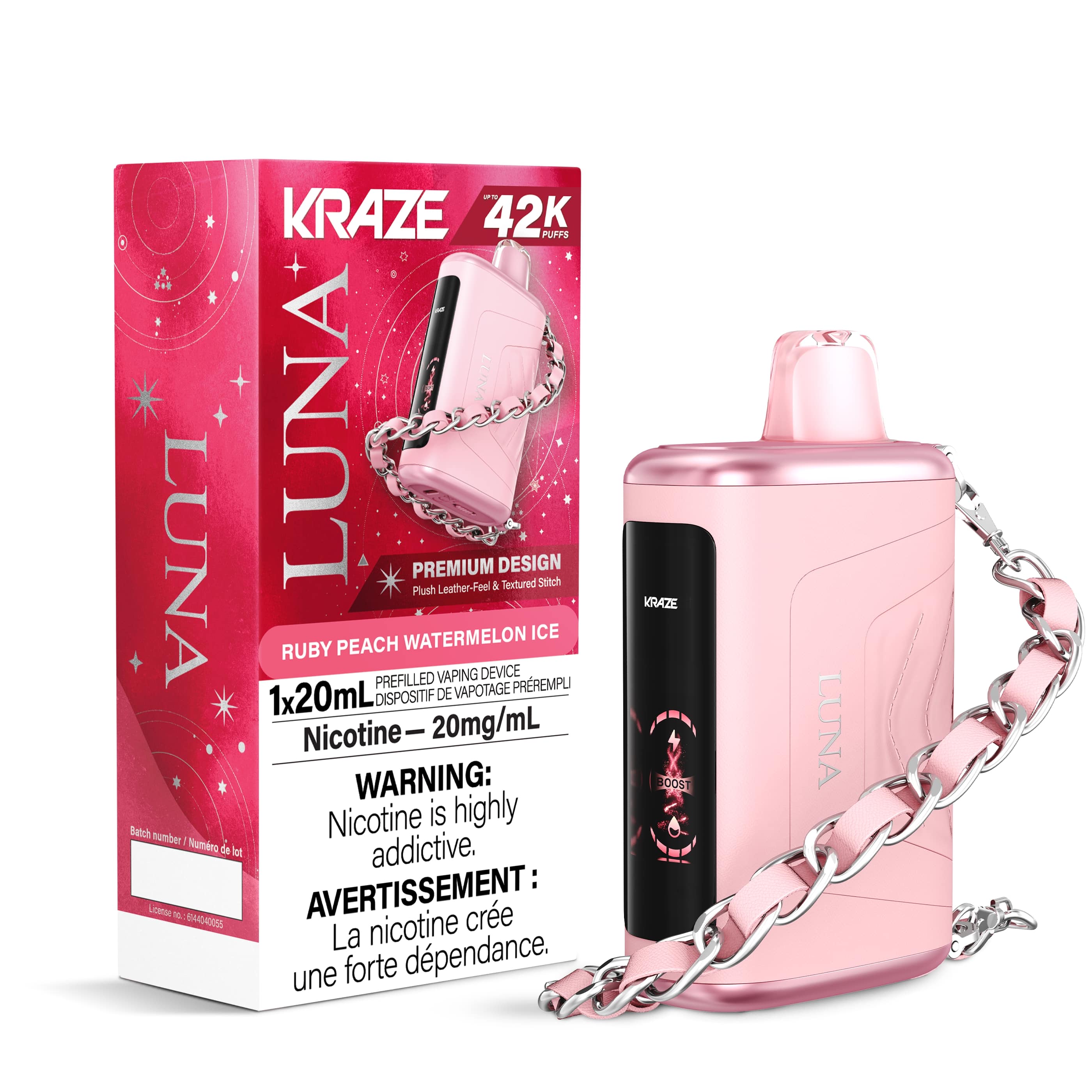 Kraze Luna 42k Disposable Vape Ruby Peach Watermelon Ice