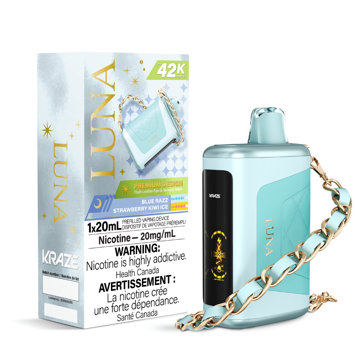 Kraze Luna 42K Disposable Vape Blue Razz Strawberry Kiwi Ice