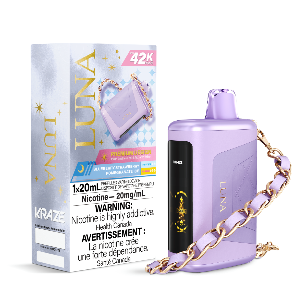 Kraze Luna 42K Disposable Vape Blueberry Strawberry Pomegranate Ice