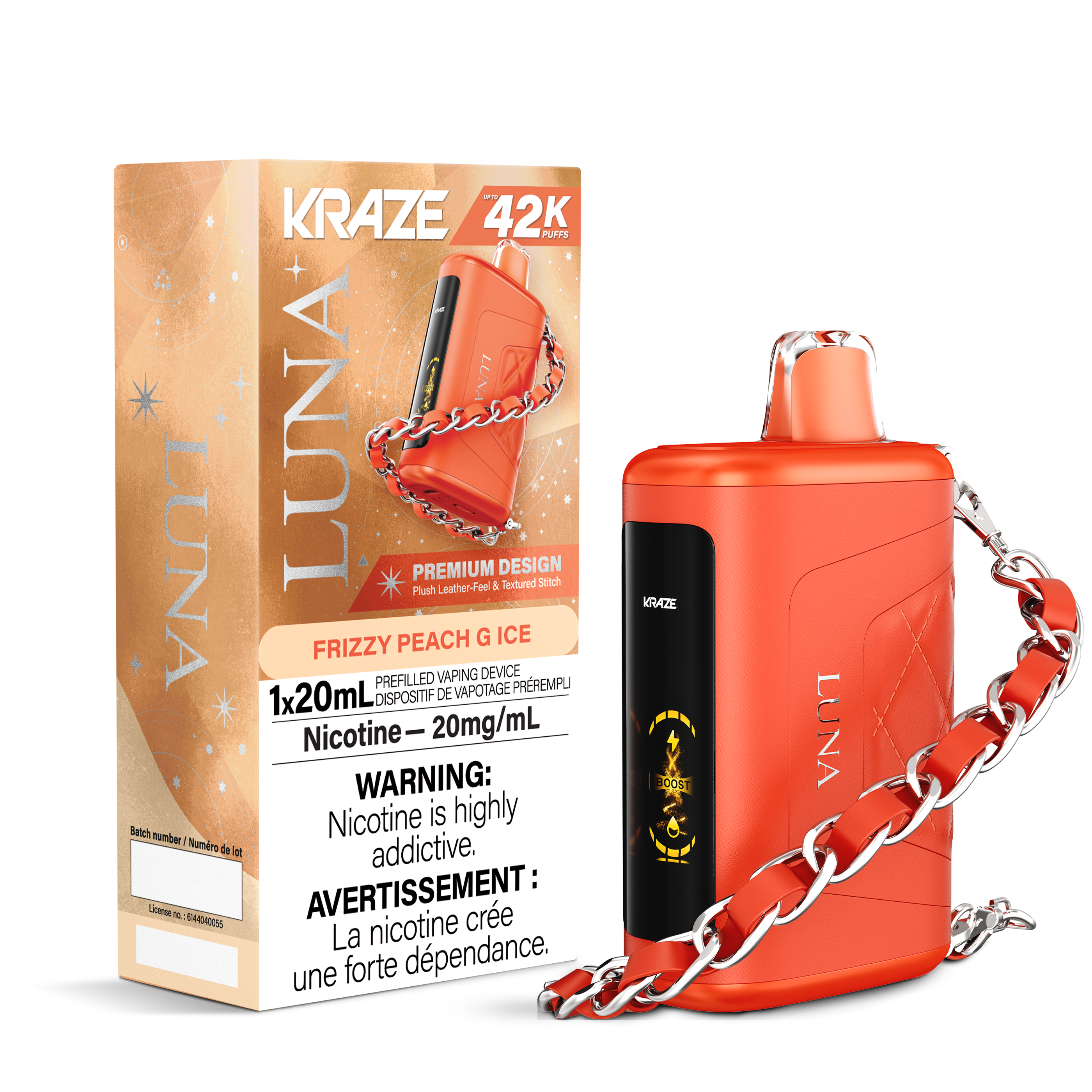 Kraze Luna 42K Disposable Vape Frizzy Peach G Ice