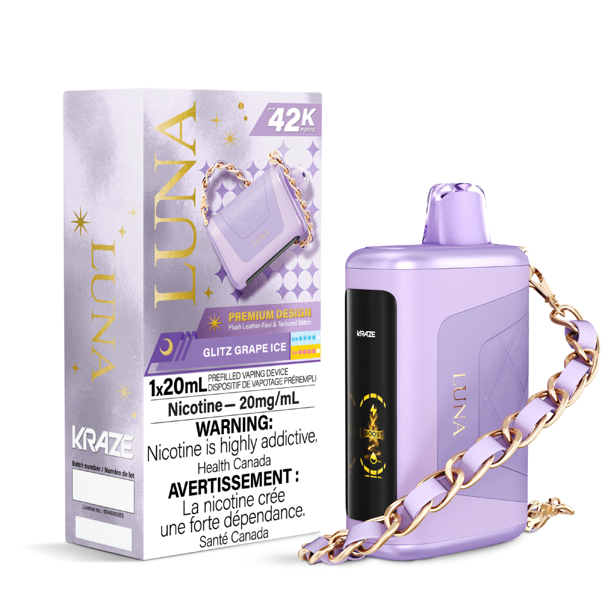 Kraze Luna 42K Disposable Vape Glitz Grape Ice