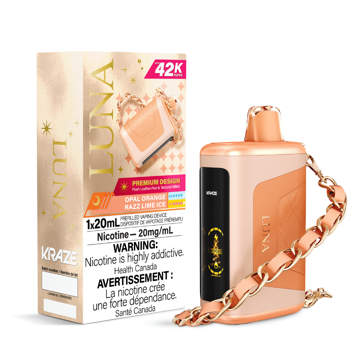 Kraze Luna 42K Disposable Vape Opal Orange Razz Lime Ice