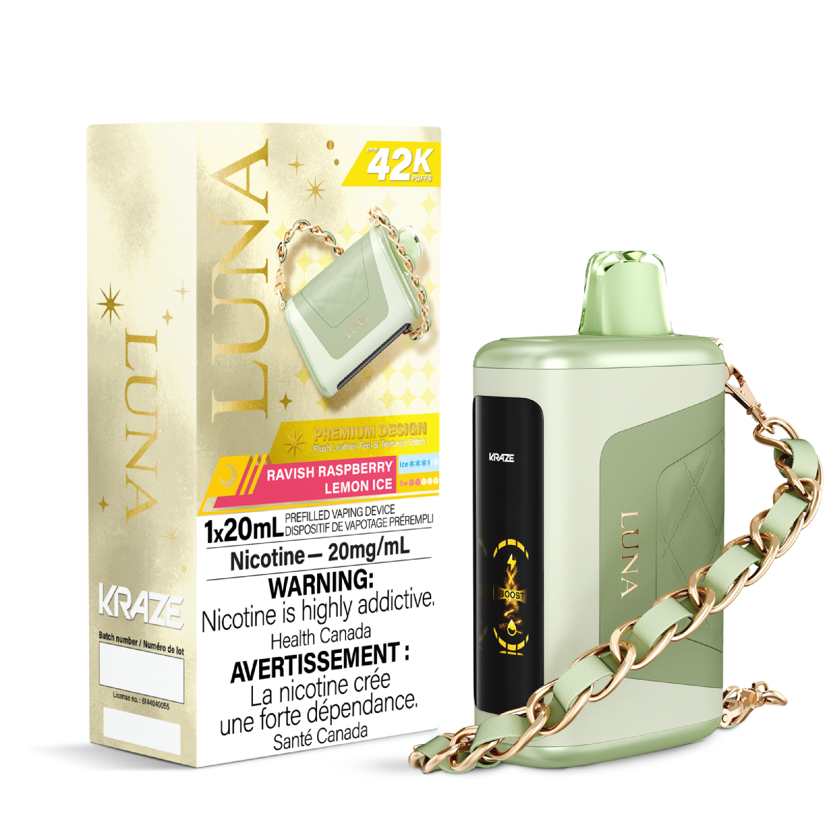Kraze Luna 42K Disposable Vape Ravish Raspberry Lemon Ice