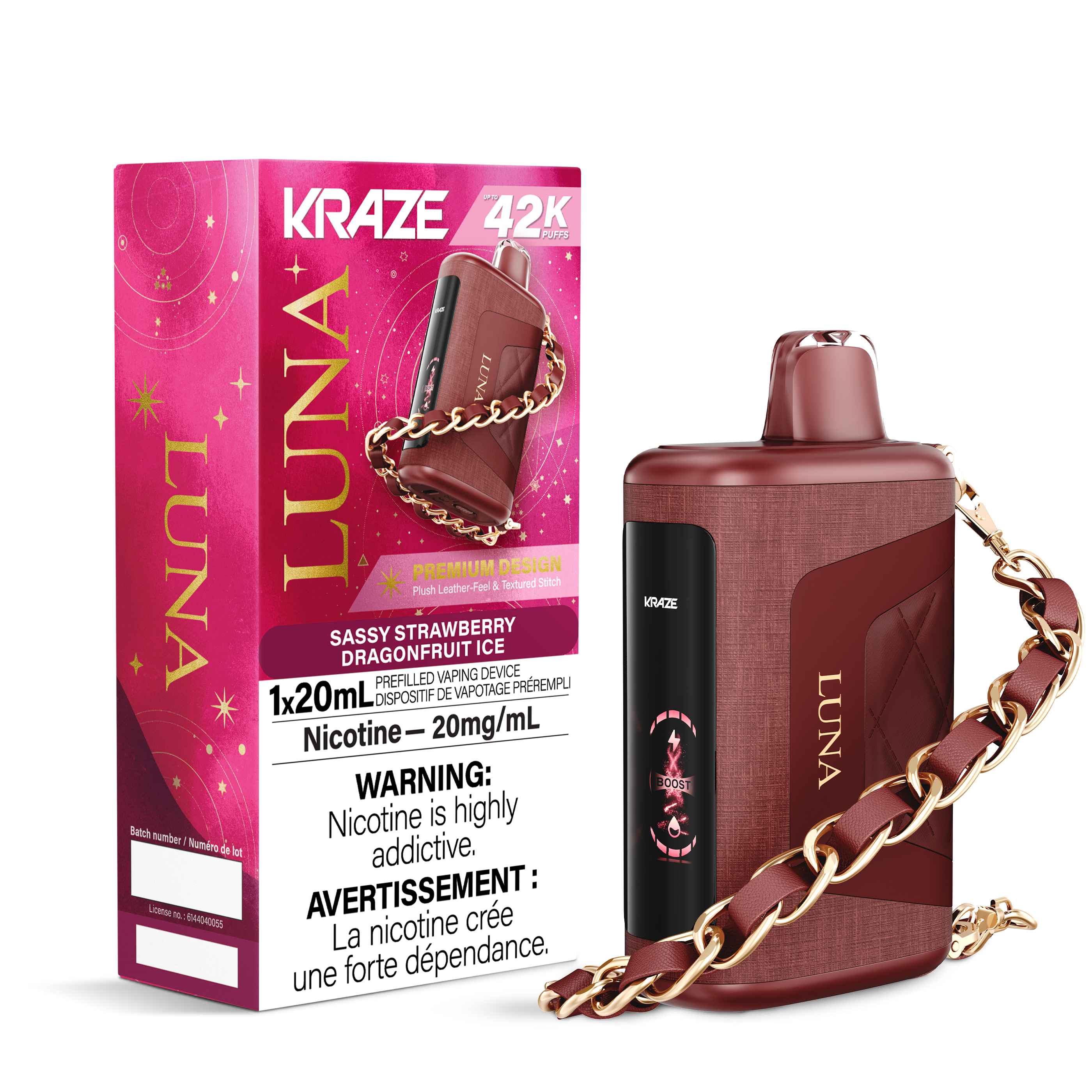 Kraze Luna 42K Disposable Vape Sassy Strawberry Dragon Fruit Ice