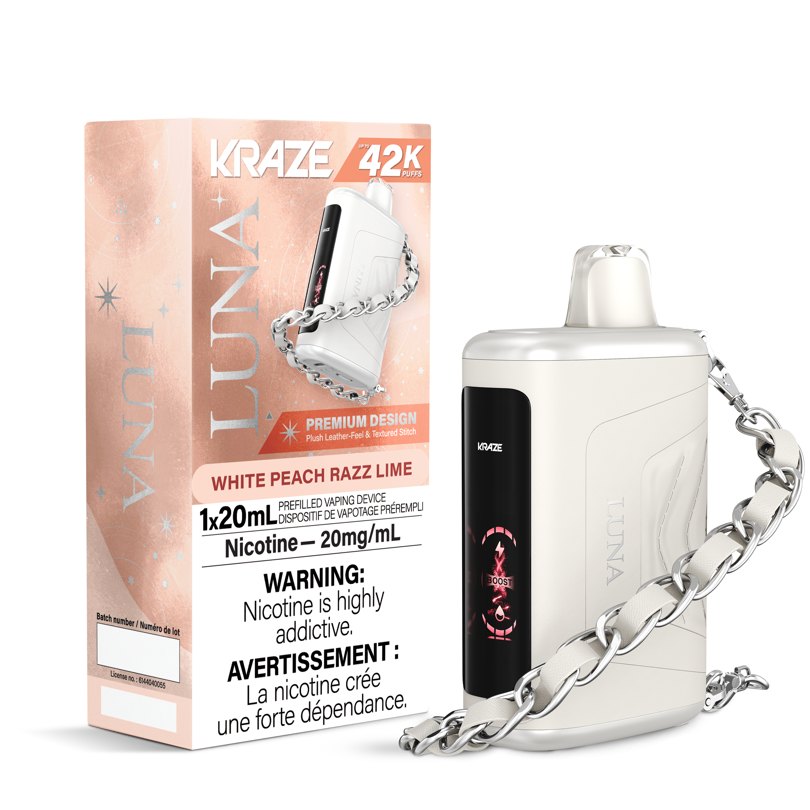 Kraze Luna 42K Disposable Vape White Peach Razz Lime