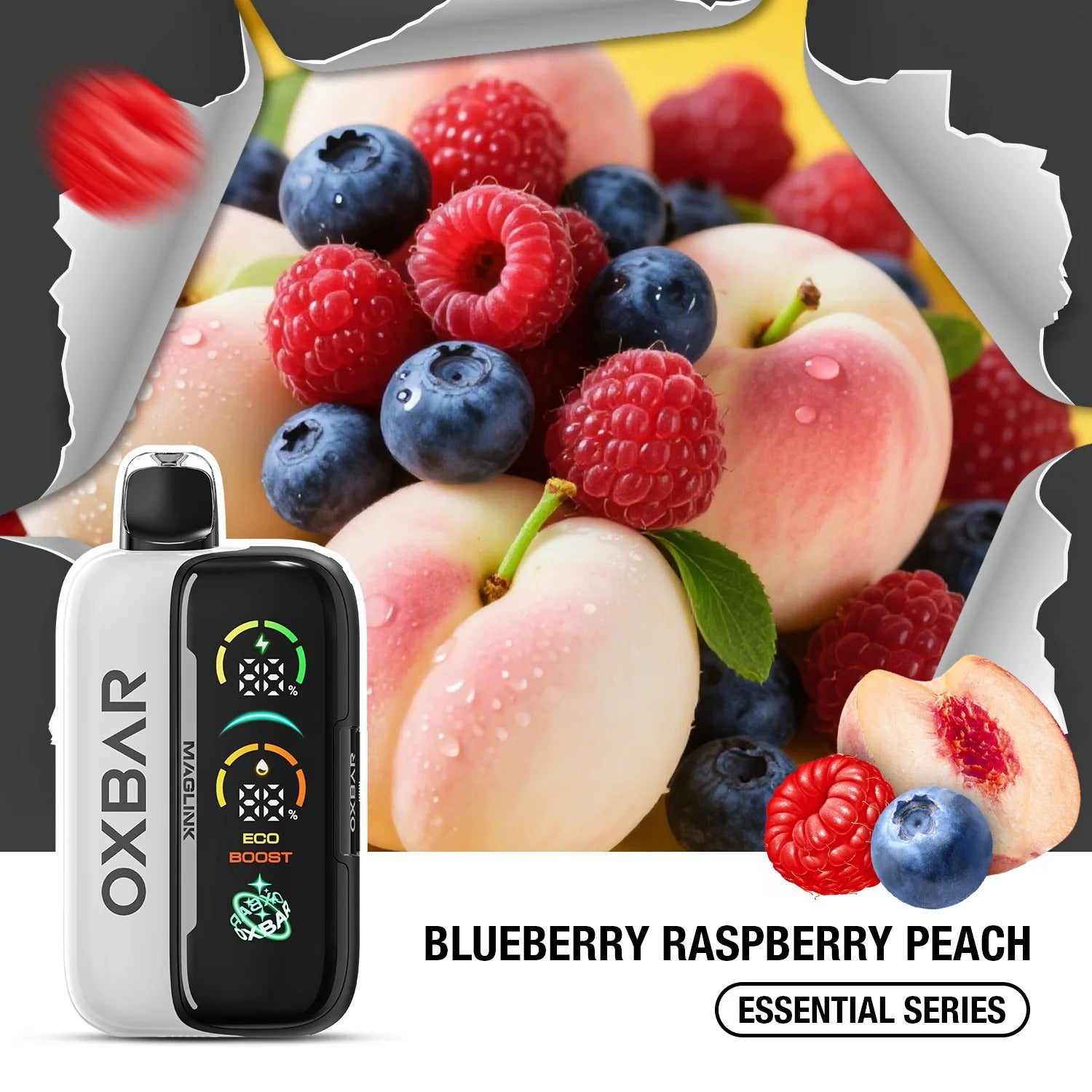 OXBAR Rocky Vapor Maglink 90K Starter Kit  Blueberry Raspberry Peach