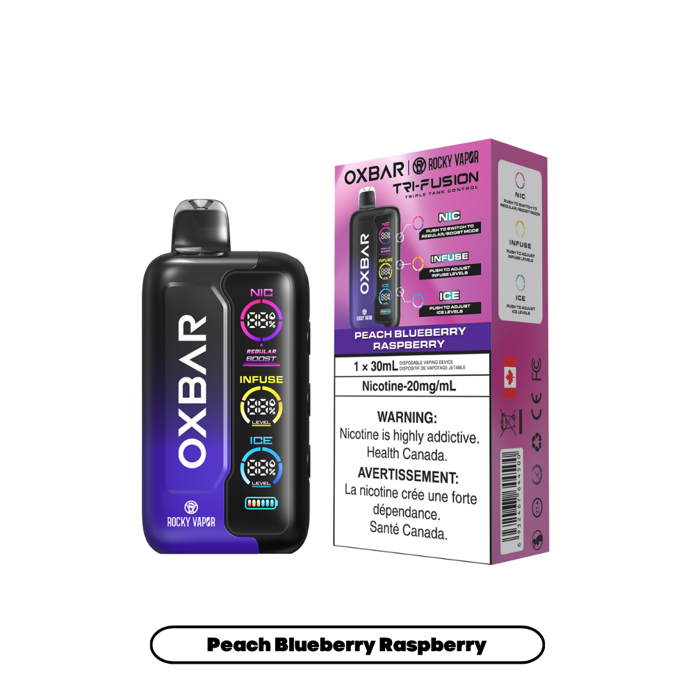 OXBAR Tri Fusion 45K Disposable Vape Peach Blueberry Raspberry