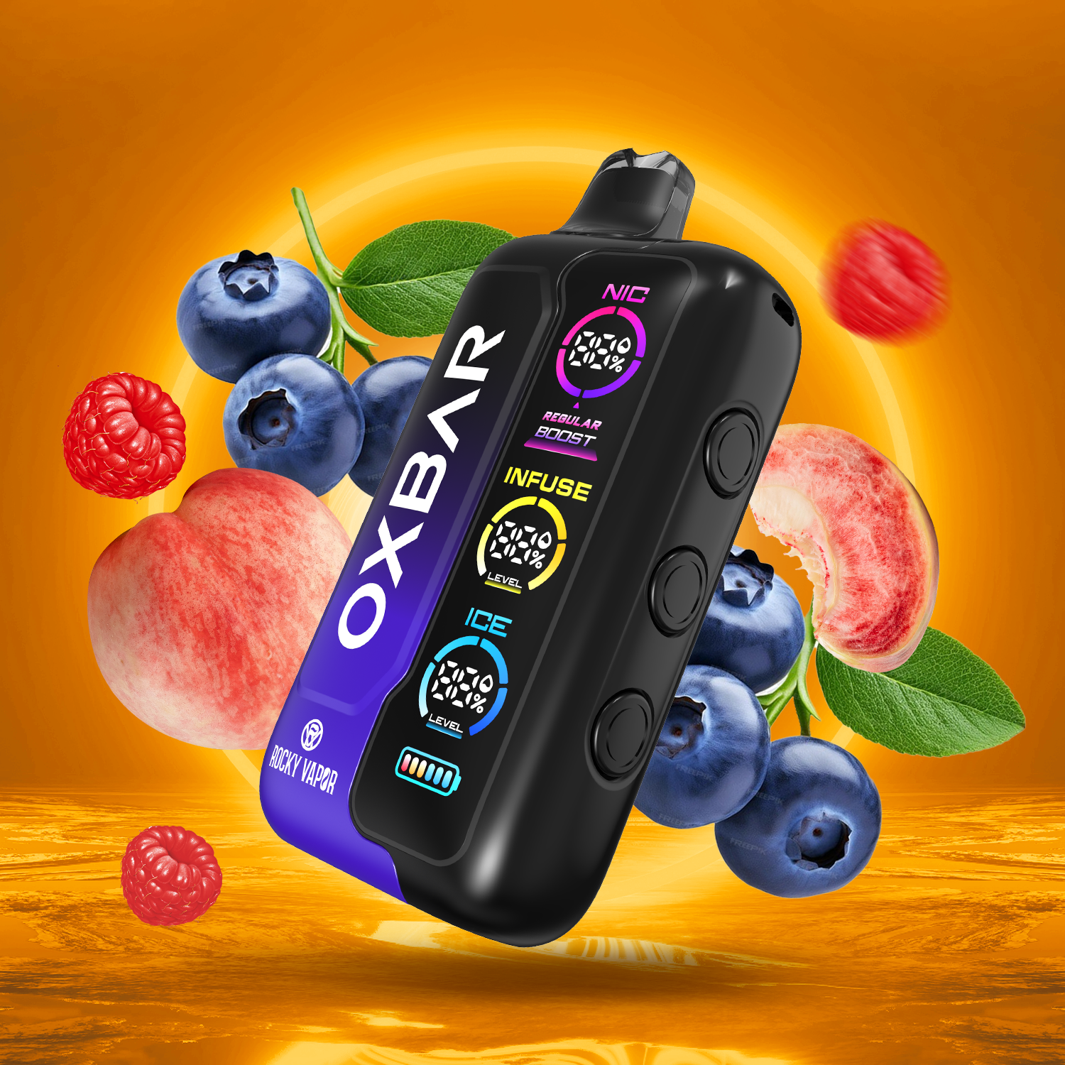 OXBAR Tri Fusion 45K Disposable Vape Peach Blueberry Raspberry
