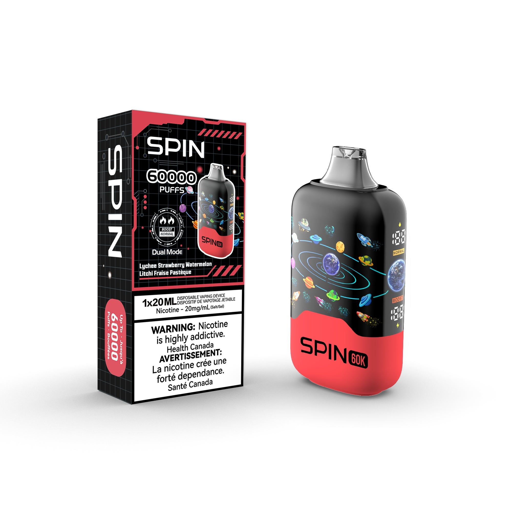 Spin 60K (60000) Disposable Vape Lychee Strawberry Watermelon