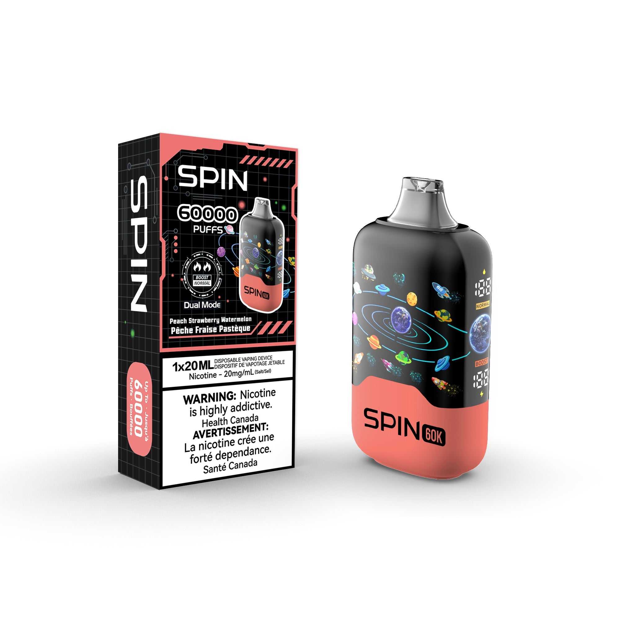Spin 60K (60000) Disposable Vape Peach Strawberry Watermelon